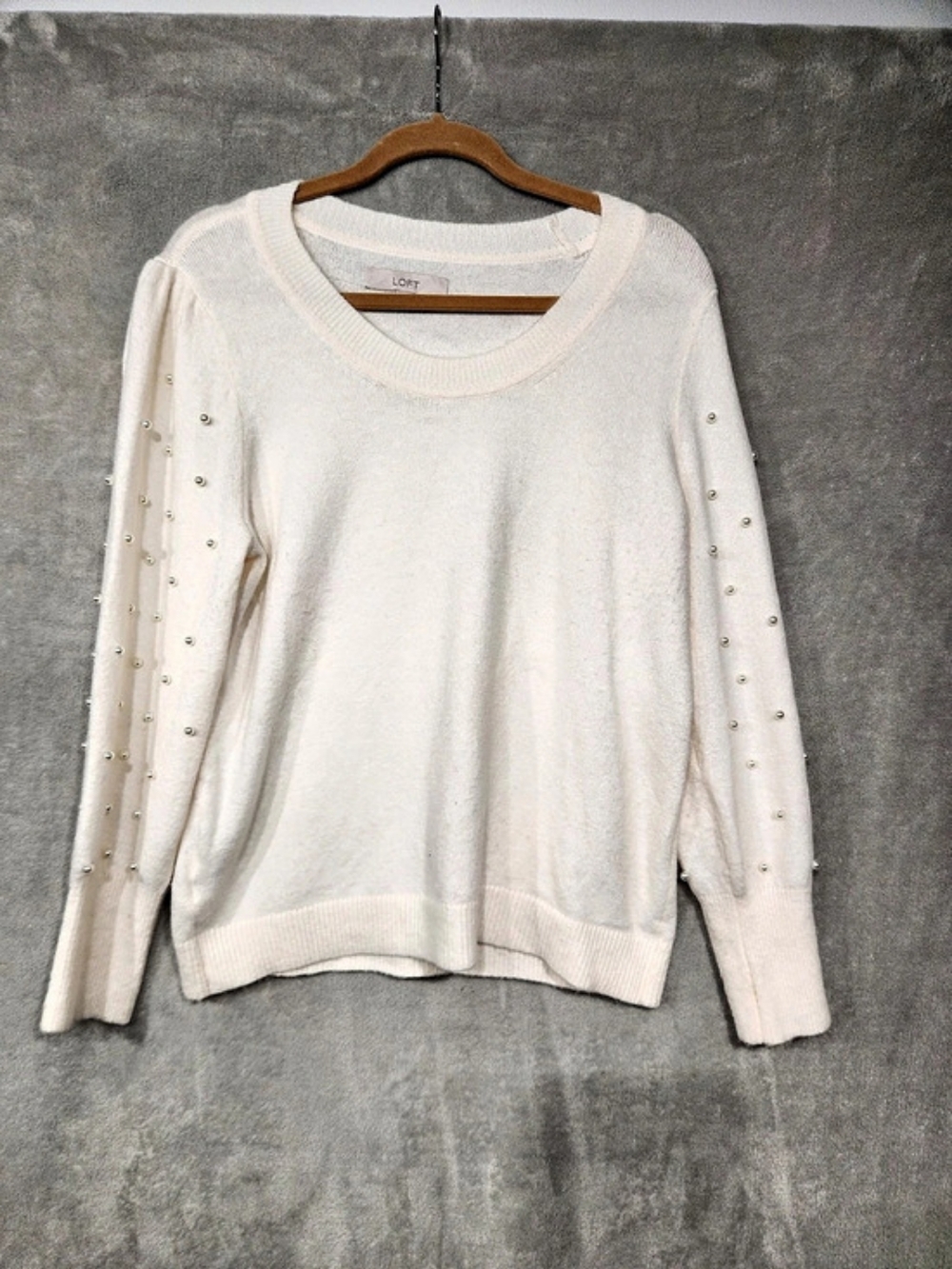 LOFT Pearl Sleeve Crewneck Sweater Size L Like New
